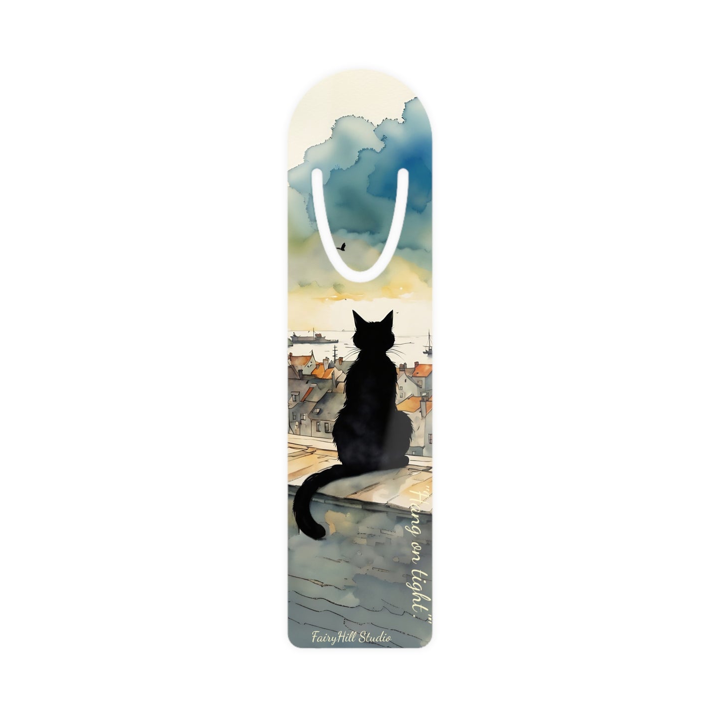 Cat on a roof top Illustration Bookmark, Cute Metal Bookmark, Gift for circus Lovers, Reading Accessory, Book Lover Gift, Unique Gift Idea