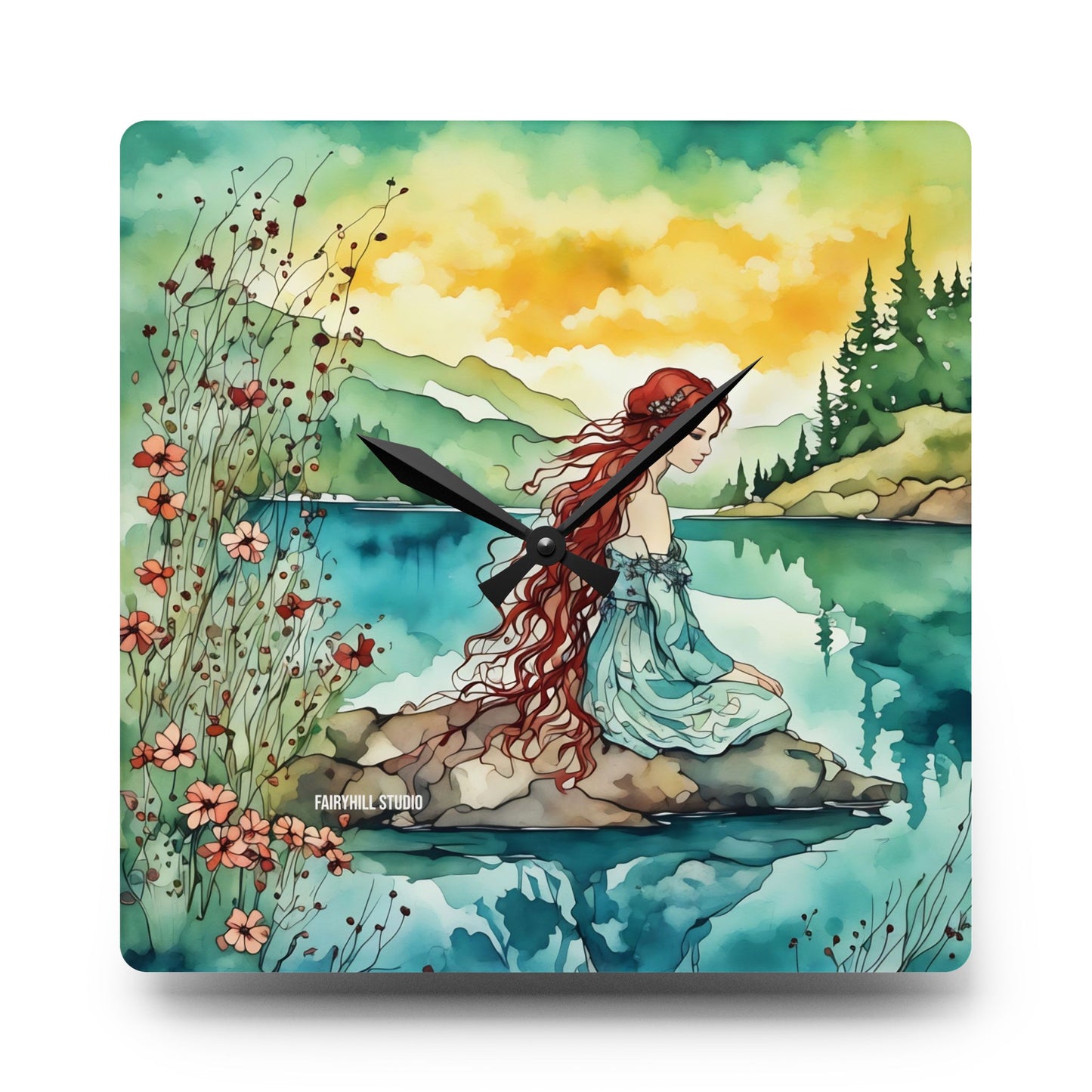 Acrylic Wall Clock - Water Fairy Watercolor Art Decor