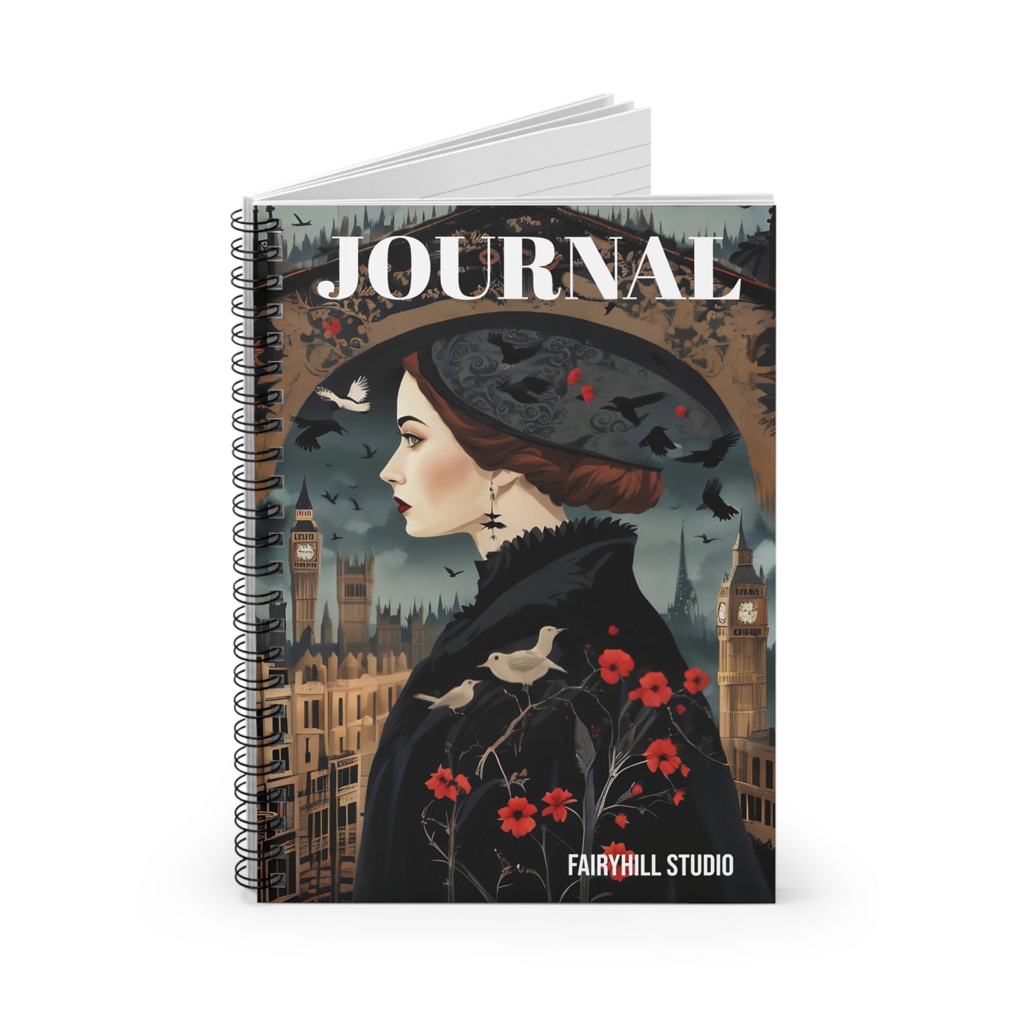 Spiral Journal / Notebook1940's Fashion Model on London City Background Art