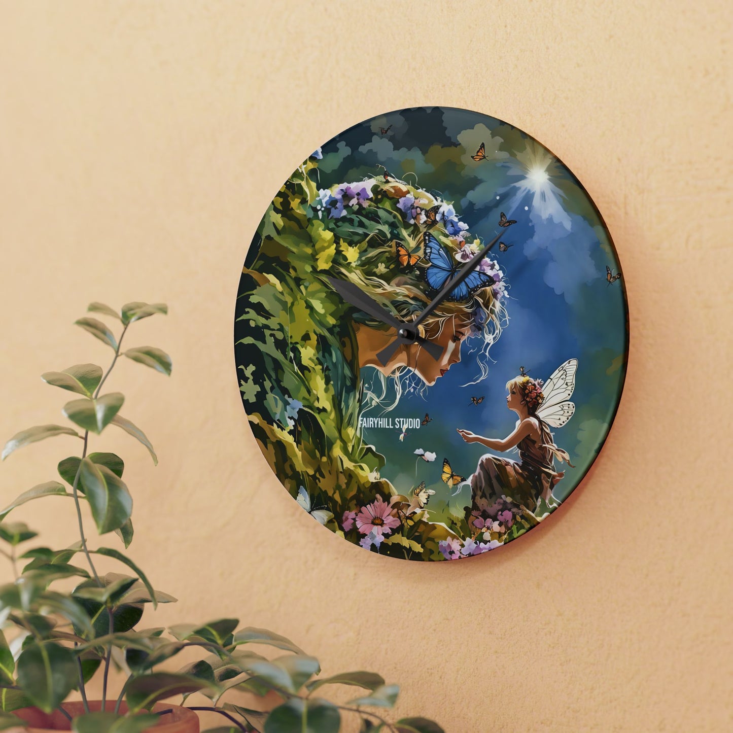Wall Clock - Nature Fairy Offering Gifts to the Goddess of Nature - Meaningful Art