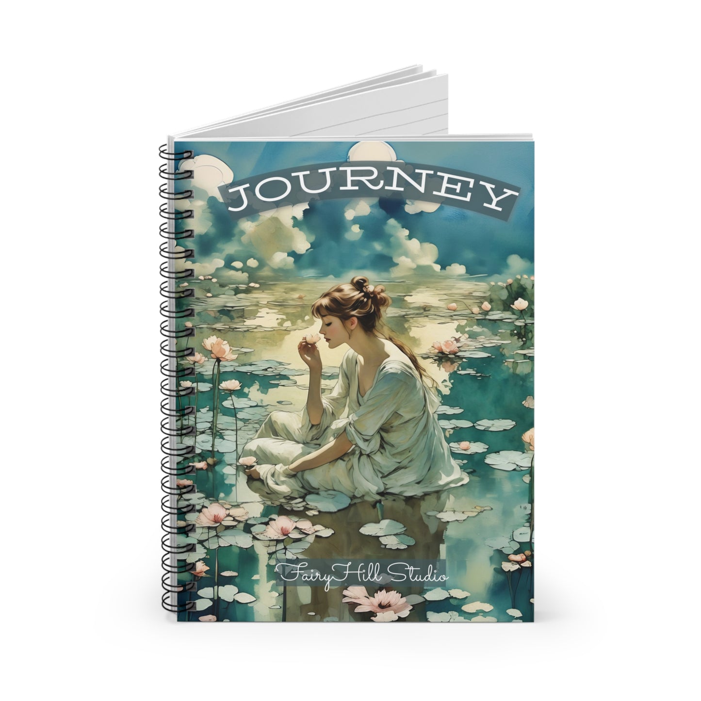 Spiral Notebook My Art Journal , The girl in a lotus flower Pond Journal Travel Journey /Journal FairyHill Studio Journal Ruled Line Journal/Fashion Model