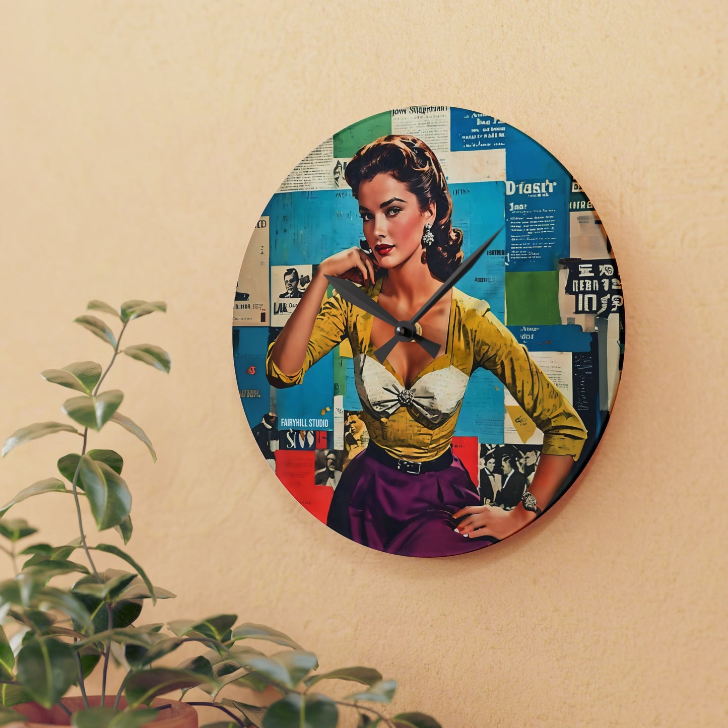 Acrylic Wall Clock - Vintage Hollywood Movie Star Art