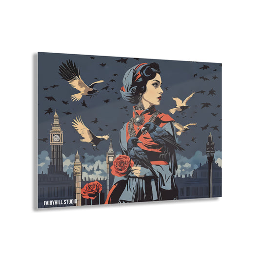Art Acrylic Prints - Vintage Model with Crows In London