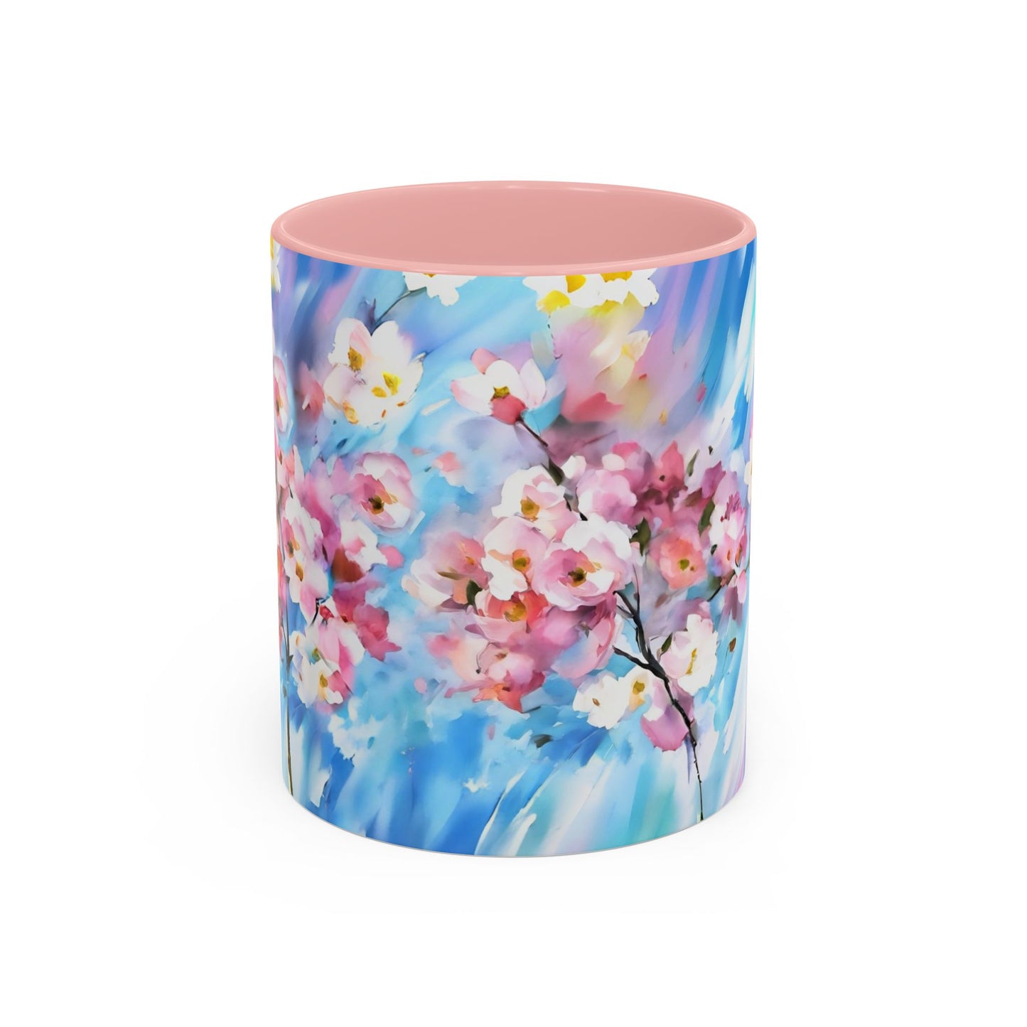 Coffee Mug - Floral Cherry Blossoms Canvas on Blue Sky Background