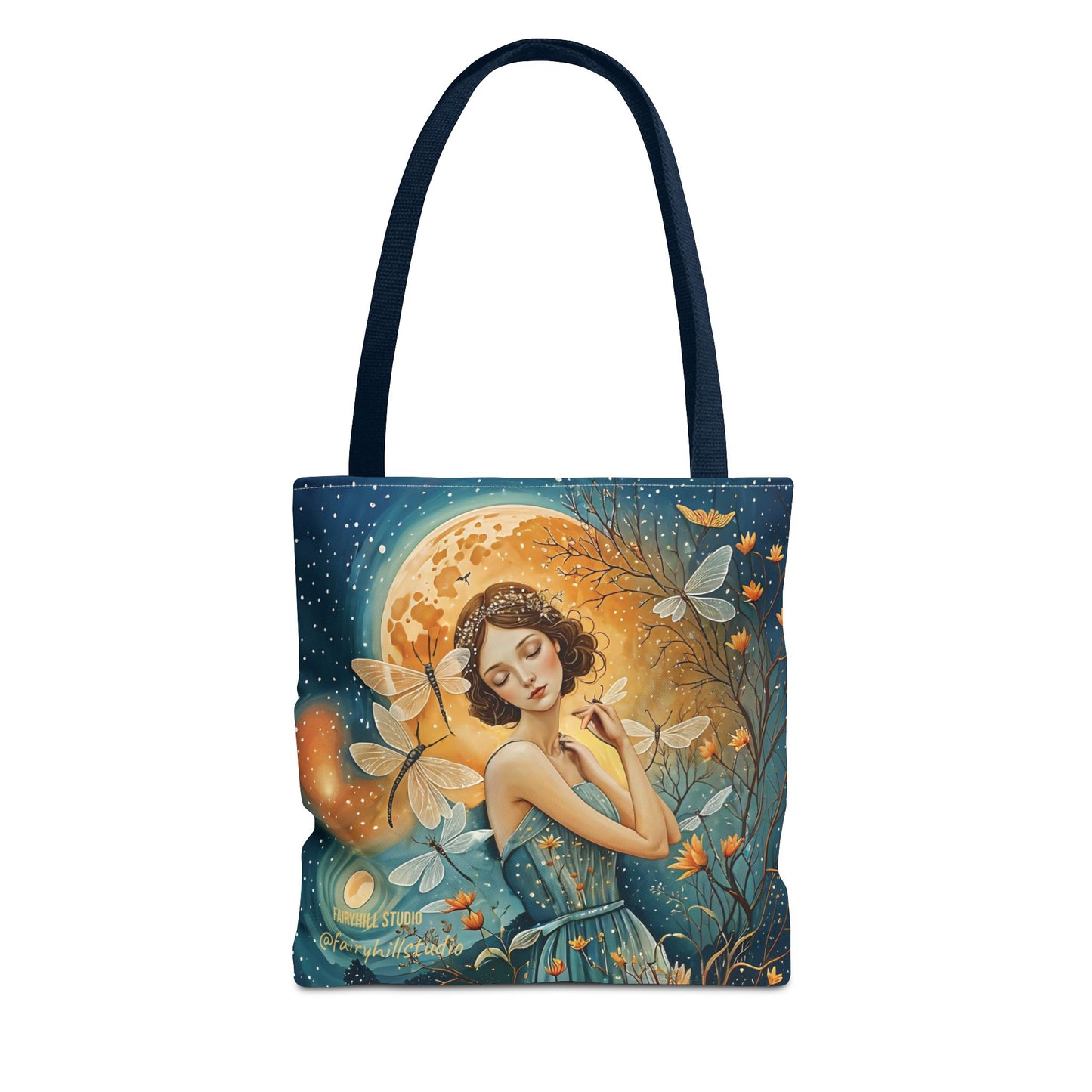 Tote Bag Girl with Dragonflies Art by Fairyhill Studio