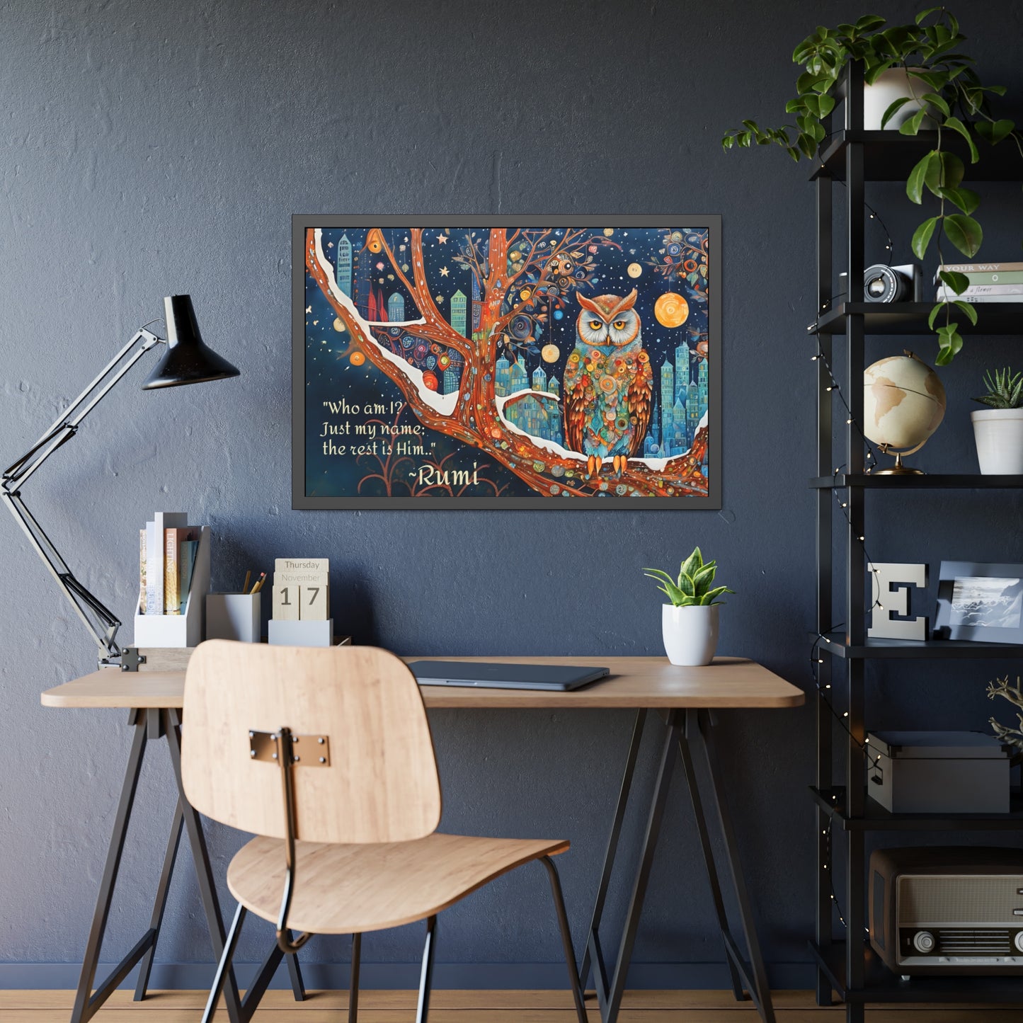 Framed Owl Rumi quote spiritual Owl Poster art by Fairyhill Studio