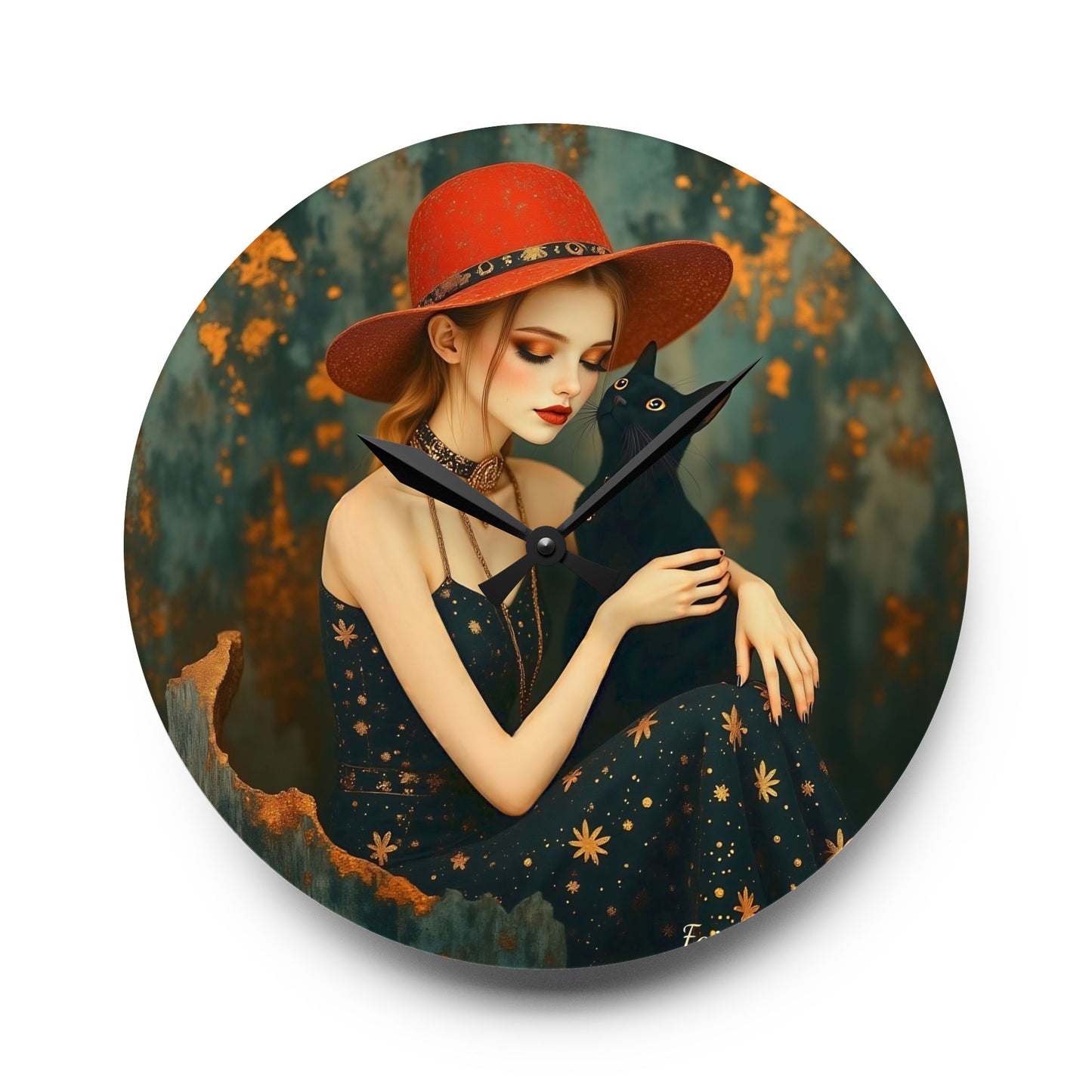 Girl with black cat Wall clock Gift Acrylic Wall Clock