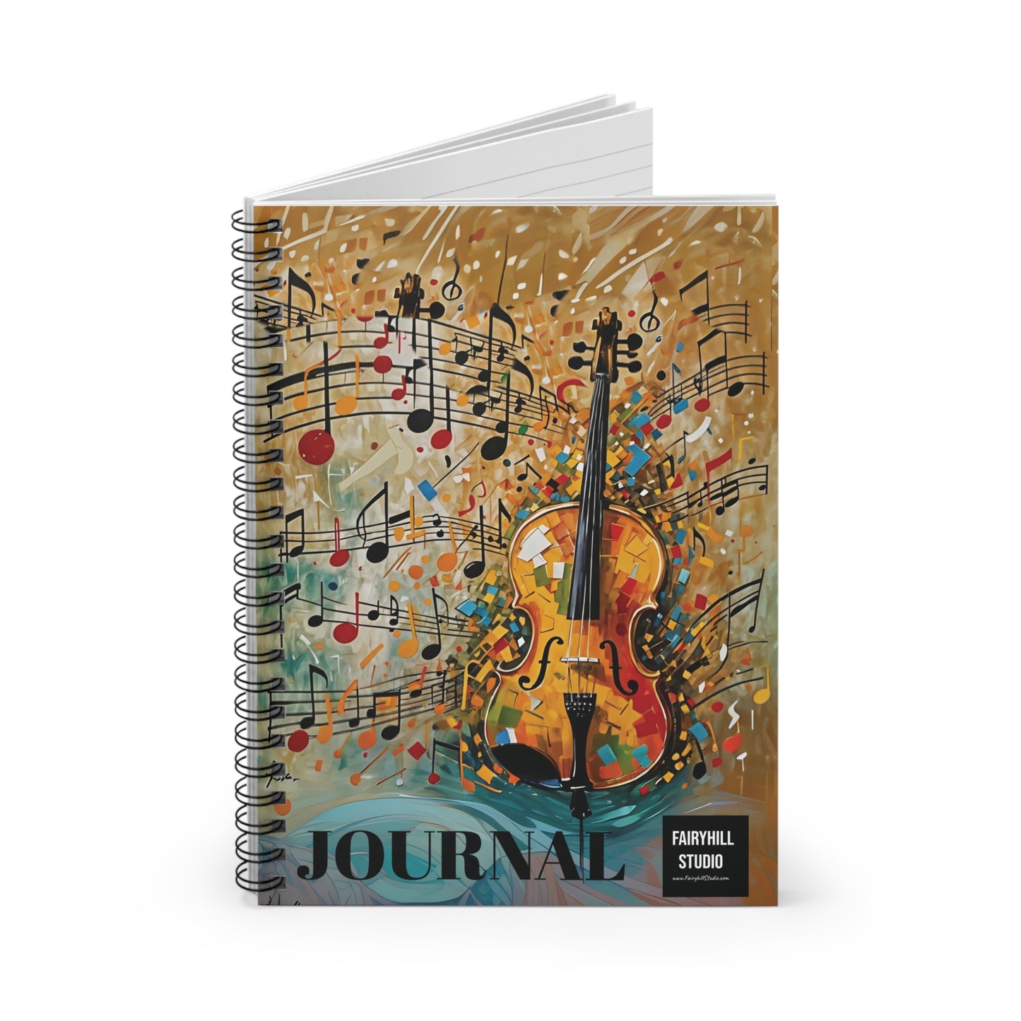Spiral Notebook Christmas holiday journal with violin and music  notes - Ruled Line