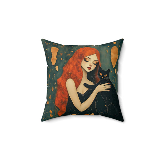 The Witching Hour Hug  Square Pillow - by Fairyhill Studio