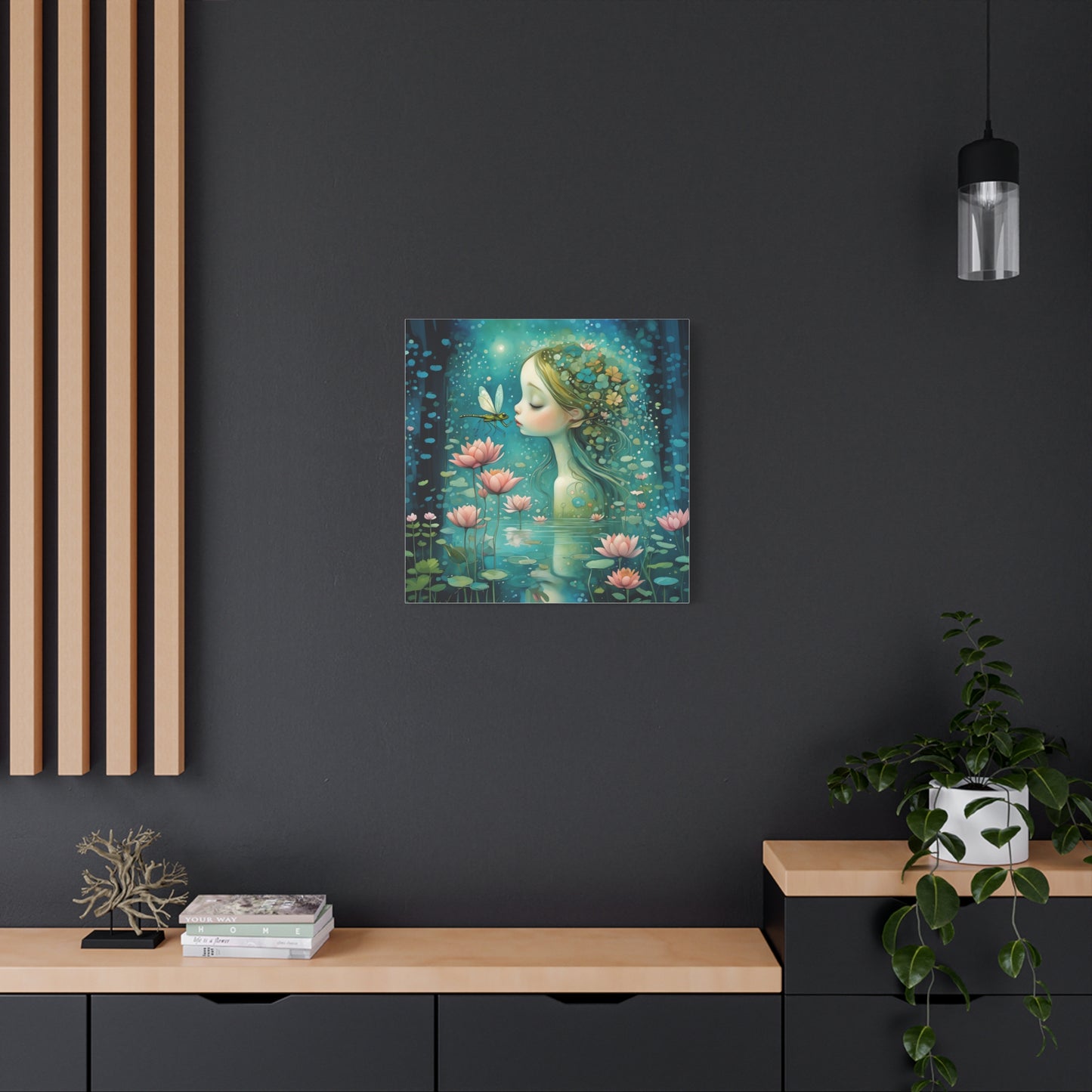 Whimsical Water  Fairy with a dragonfly Canvas Art - Enchanting Home Decor for Nature Lovers