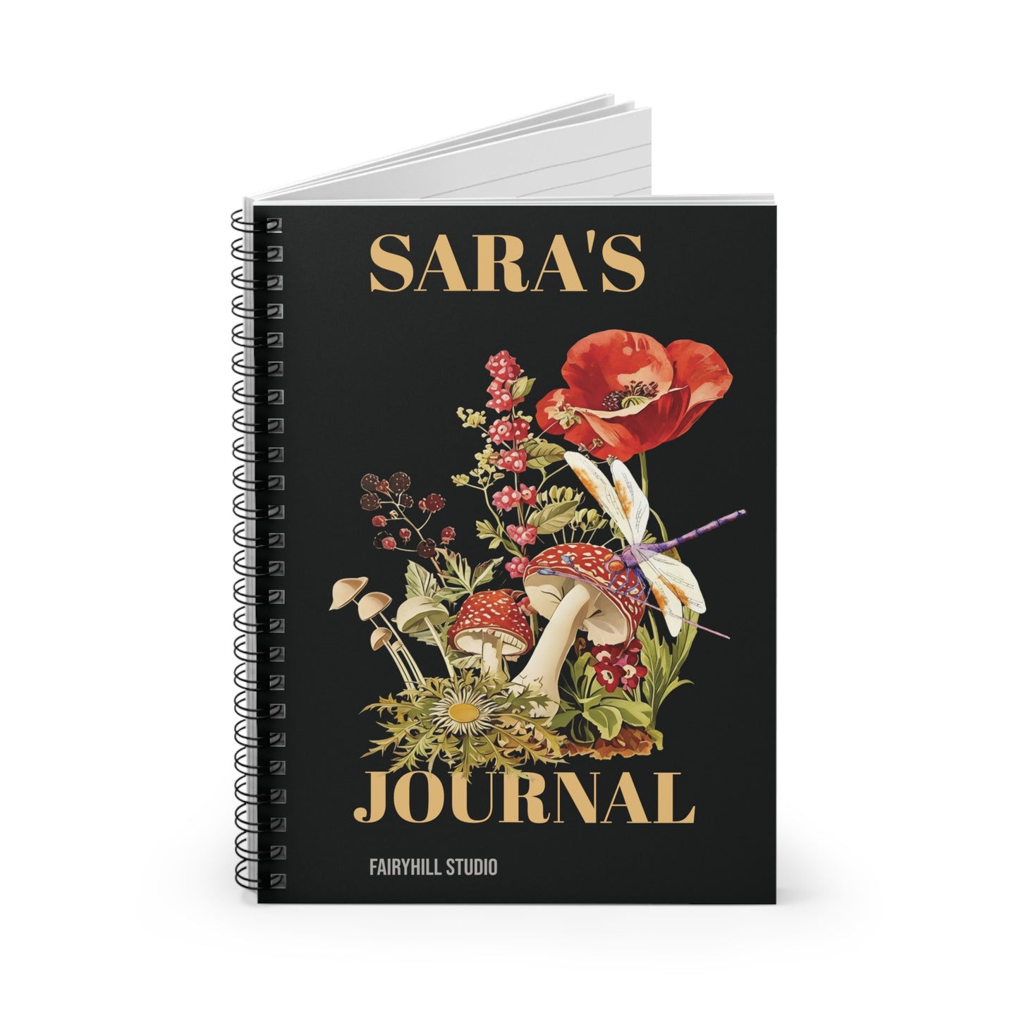 Botanical Mushroom,Dragonfly, Personalized Notebook, Personalized journal, Mushroom, Wildflower,