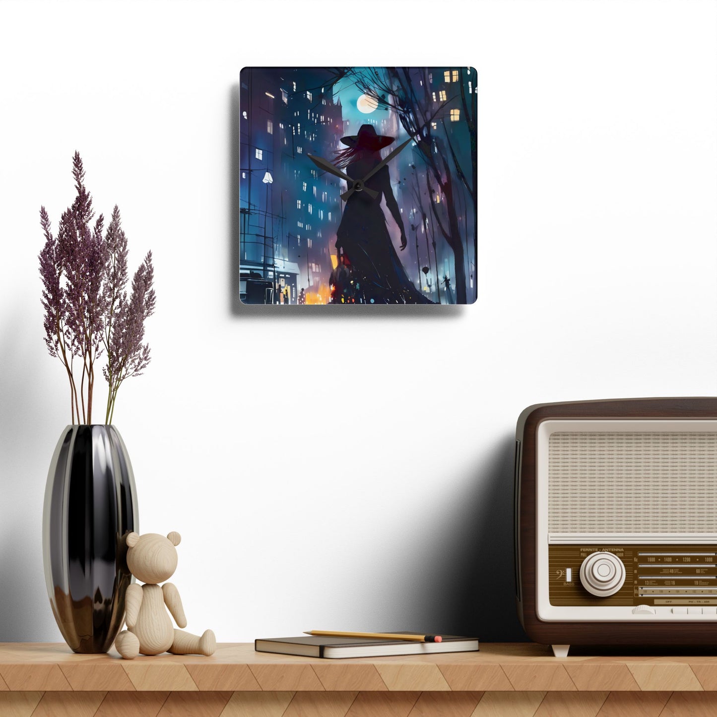 Wall Clock - City Life Night Shopping Witch Acrylic Wall Clock