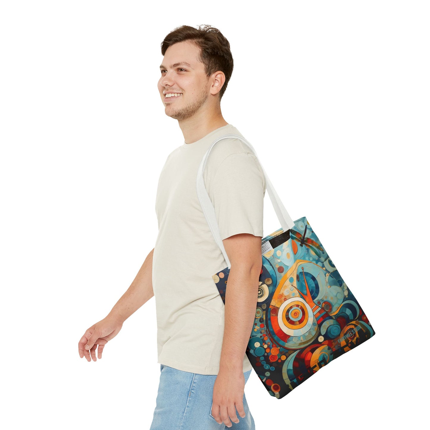 Canvas tote bag Art - Abstract Colorful Snail Dragonfly Circle