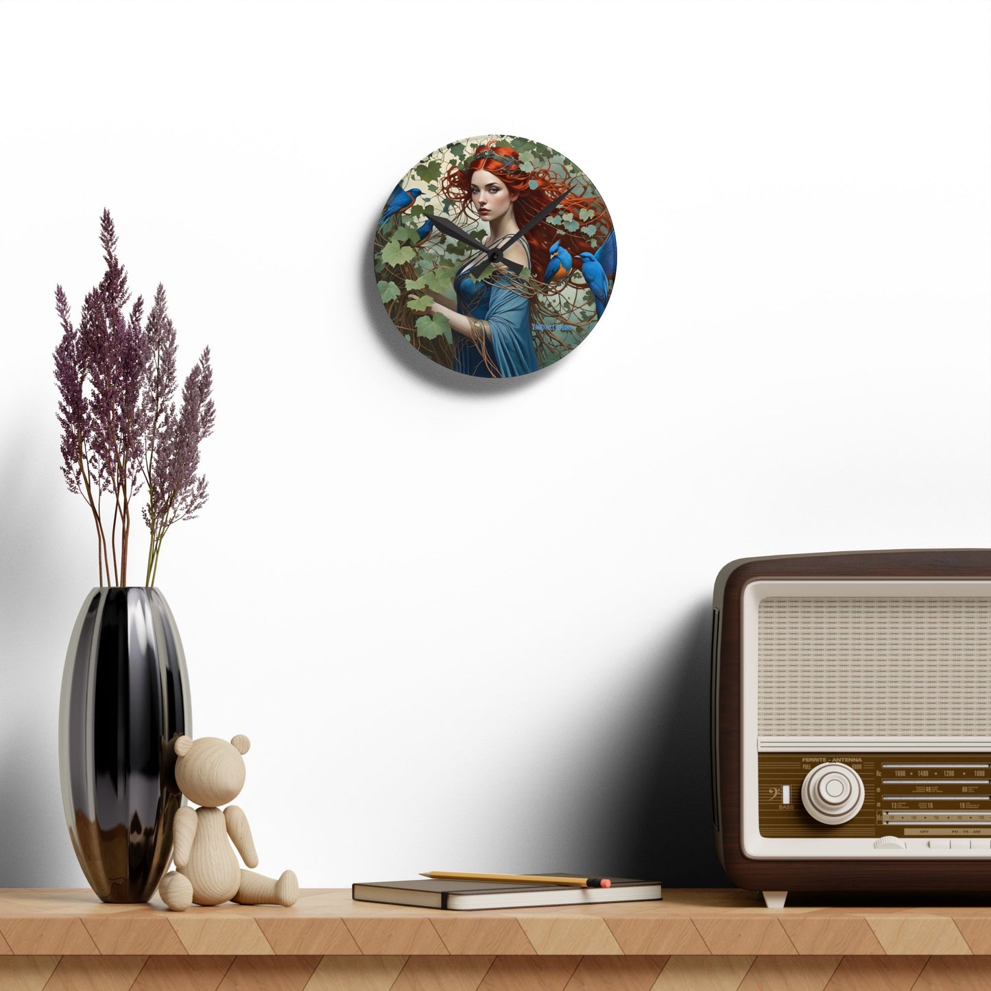 Wall Clock - Beauty with Blue Birds in Tropical Forest