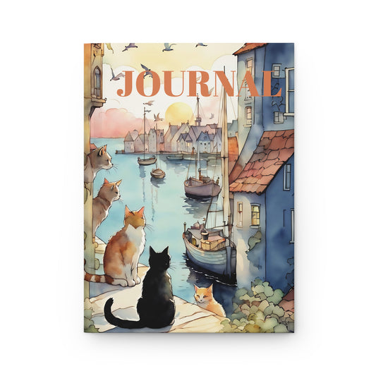 Cats by the Sea hard cover Journal hard Cover ,Notebook gift art Matte