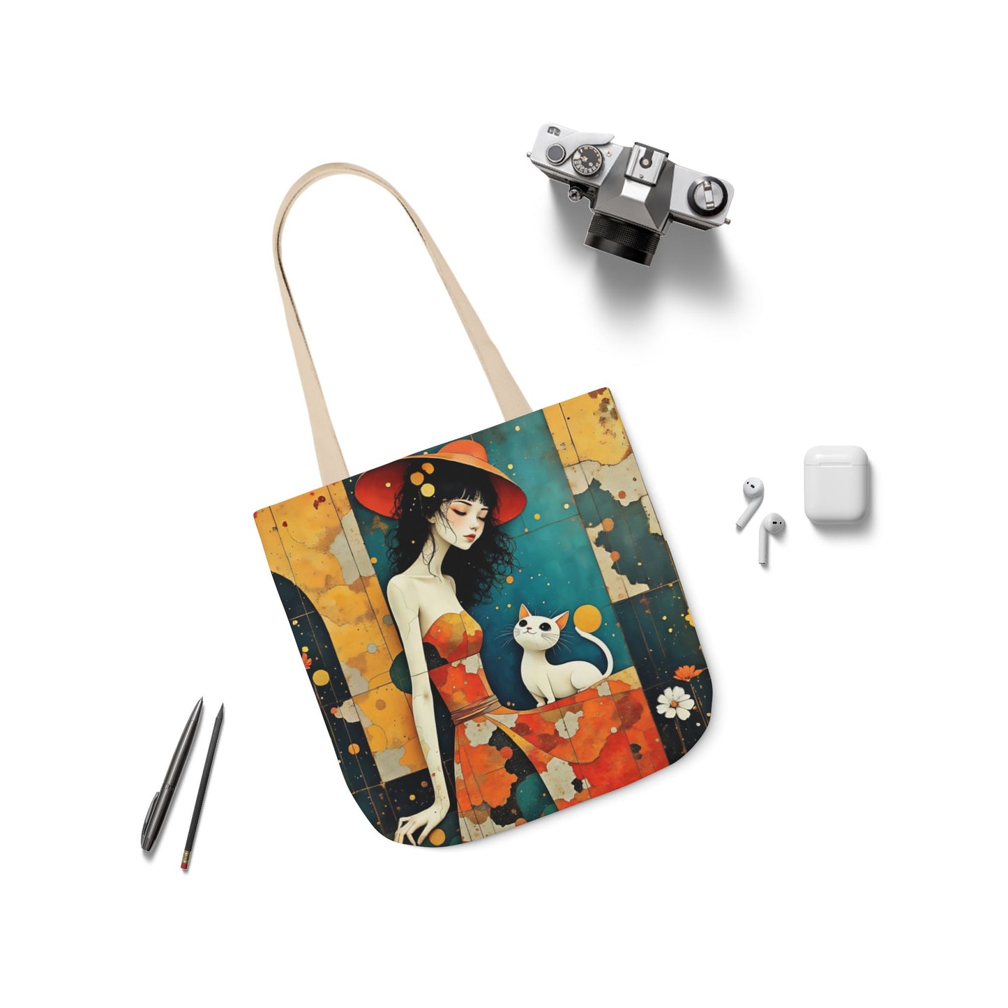 Colorful Cat -Inspired Canvas Tote Bag - Perfect for Beach Days, Eco-Friendly Shopping, and Summer Fun!