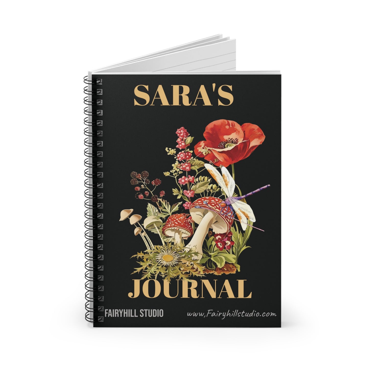 Botanical Mushroom,Dragonfly, Personalized Notebook, Personalized journal, Mushroom, Wildflower,