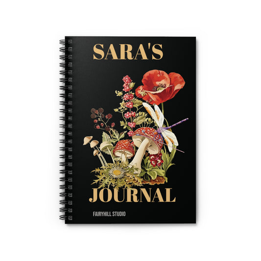 Botanical Mushroom,Dragonfly, Personalized Notebook, Personalized journal, Mushroom, Wildflower,