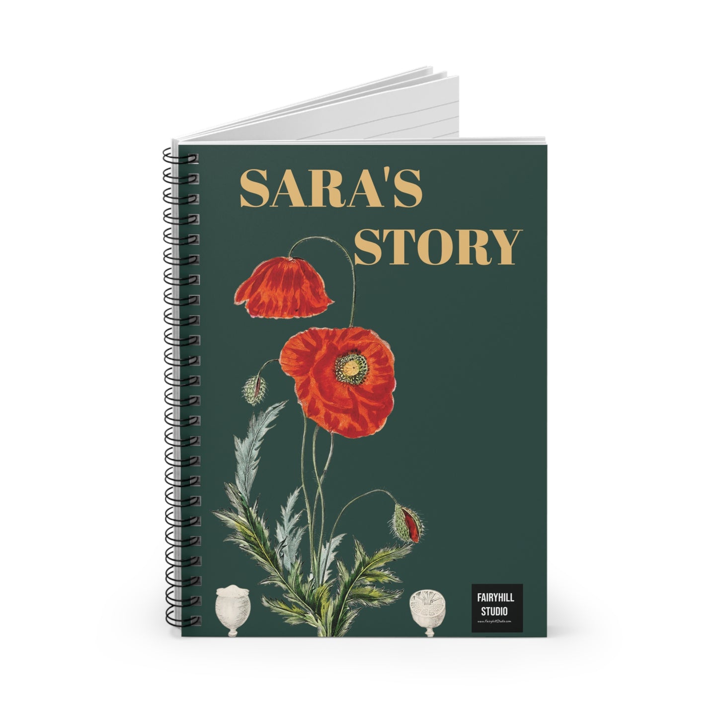 Personalized Red Poppies Spiral Notebook - Ruled Line