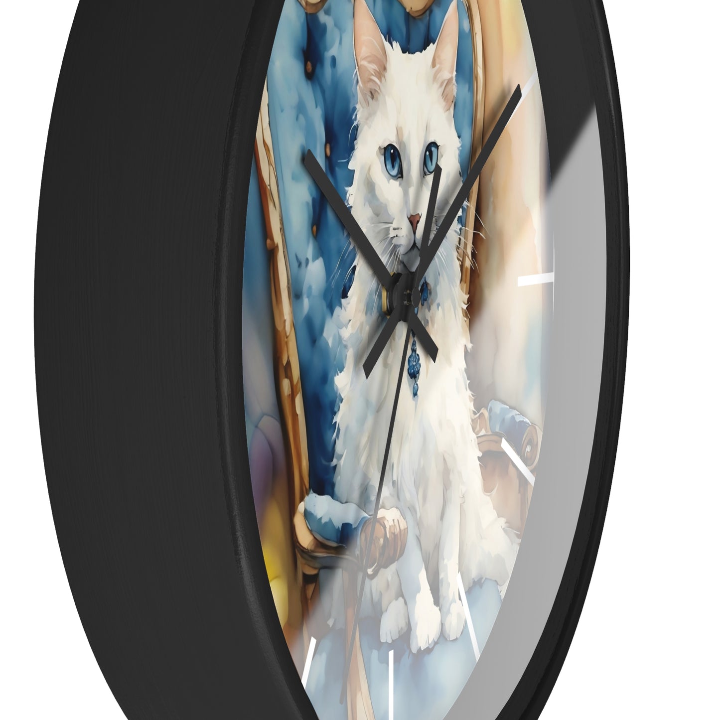 Wall Clock - White Cat with Blue Eyes Art by Fairy Hill Studio