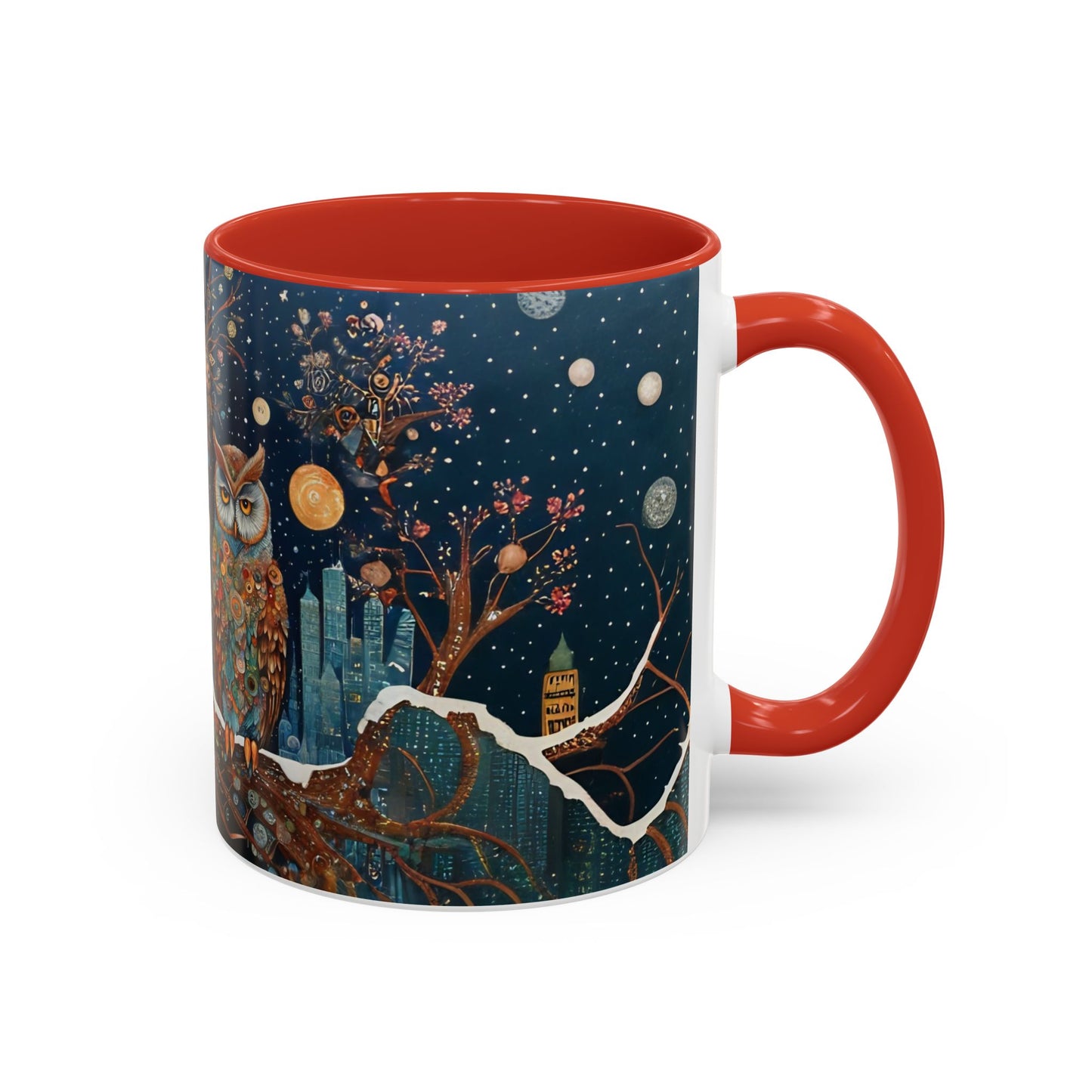 Accent Boho Style Night Owl Mug on a Snowy New York Night Coffee Mug (11, 15oz)