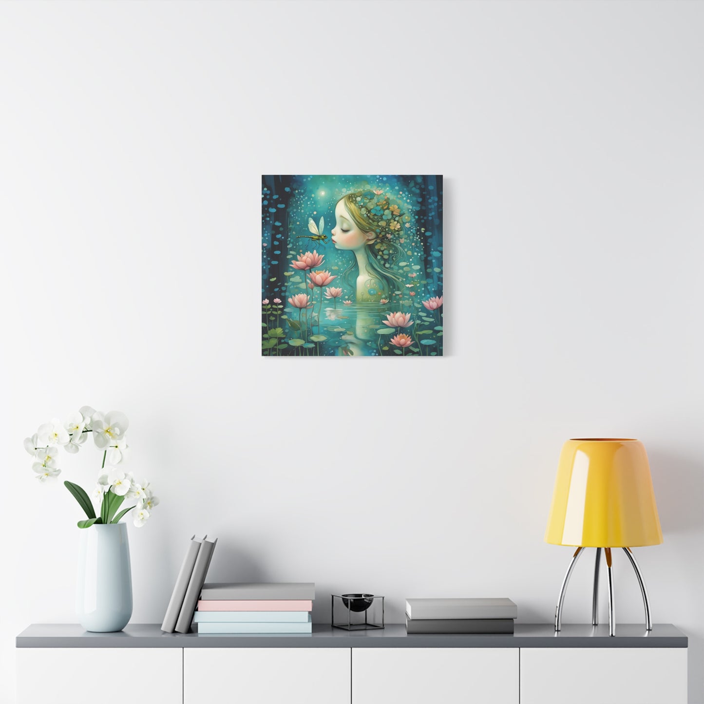 Whimsical Water  Fairy with a dragonfly Canvas Art - Enchanting Home Decor for Nature Lovers