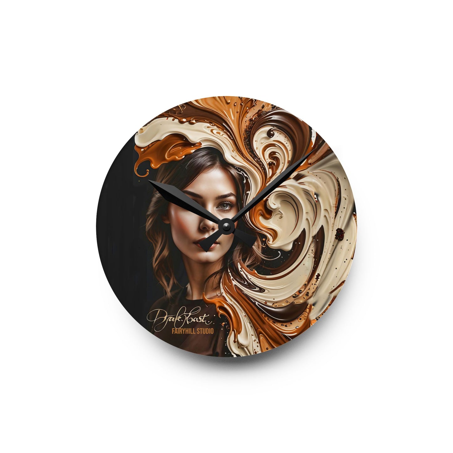 Acrylic Wall Clock Dark Roast Coffee /Art