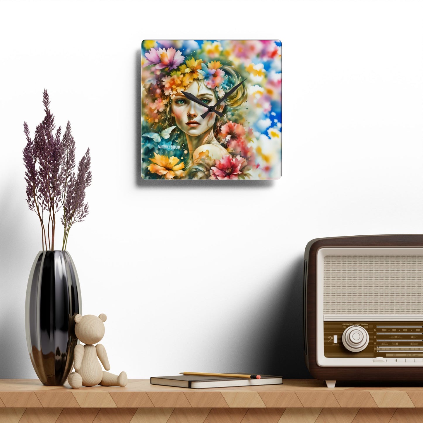 Wall Clock -Lady with Flowers art Acrylic Wall Clock