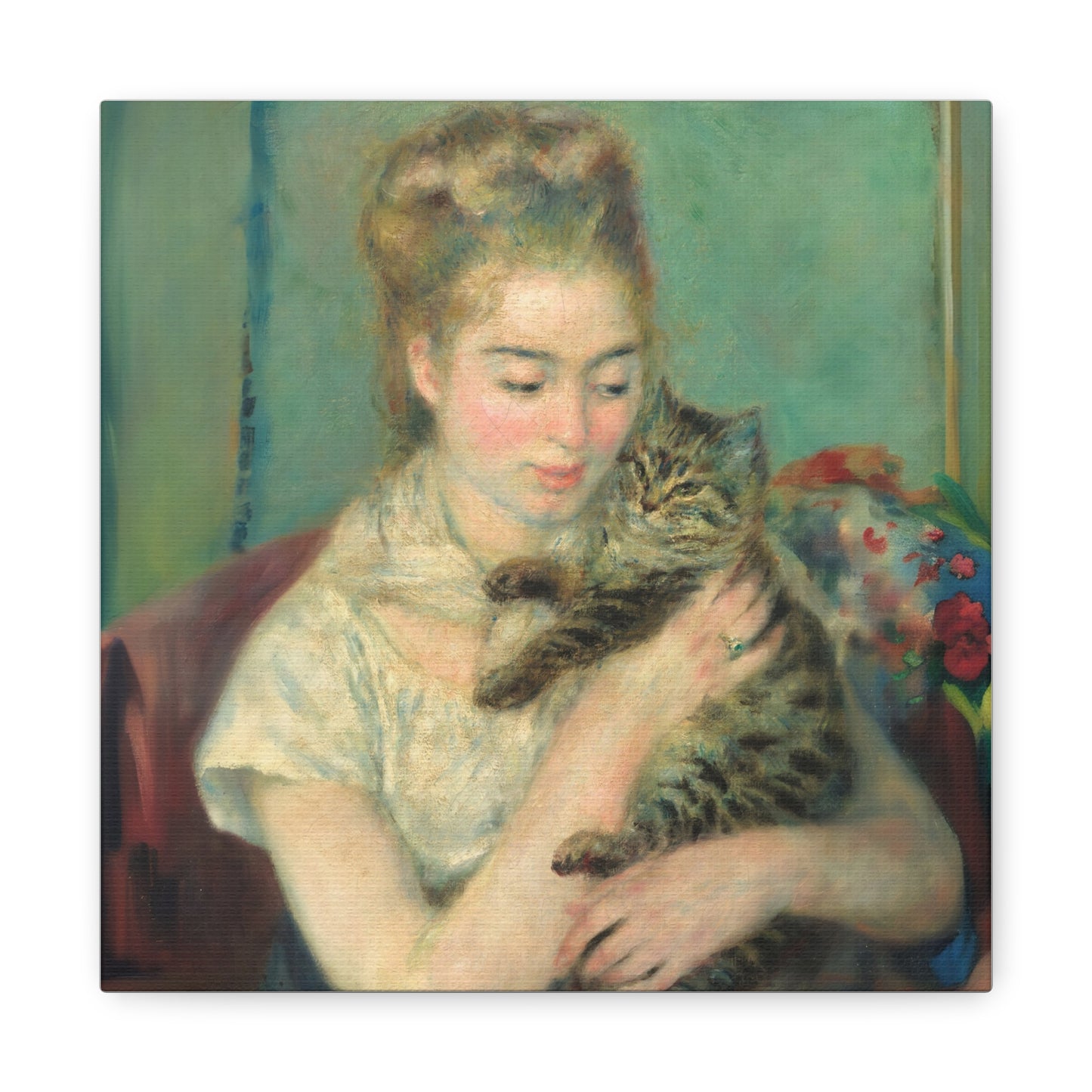Canvas Art - Woman with a Cat by Auguste Renoir