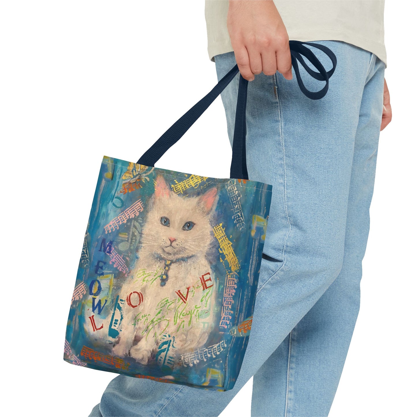 Tote Bag White Cat Good Vibes Only Wall Clock Art