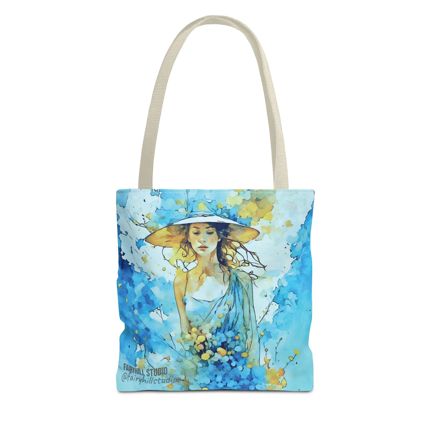 Tote Bag - Blue Summer Art Girl in Blue Dress and Hat