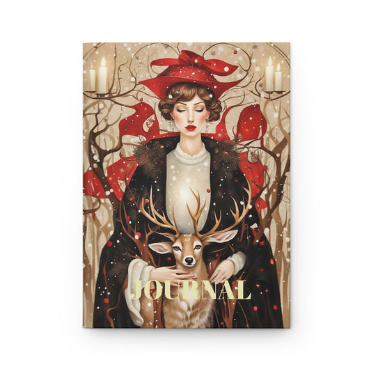 Hardcover Journal Girl with snow Deer in winter