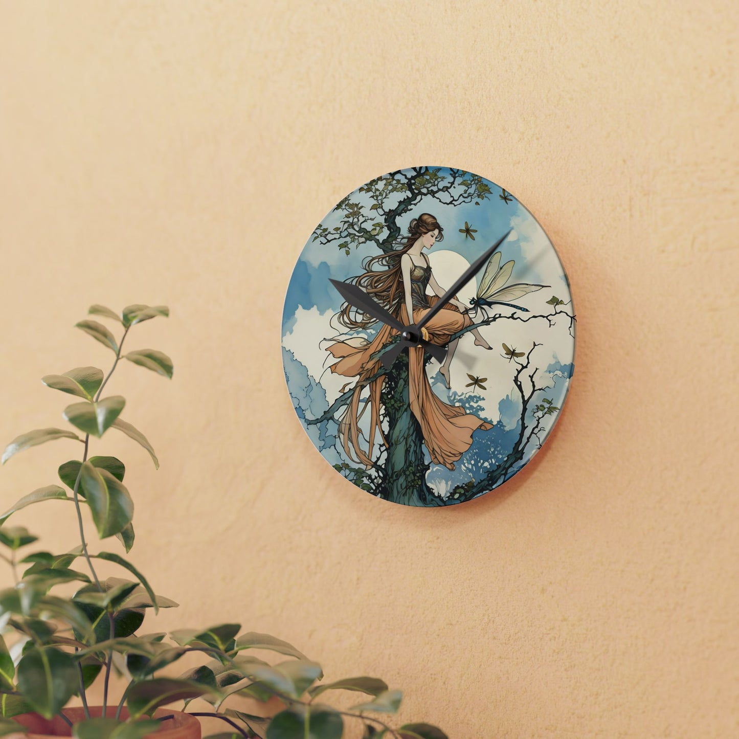 Acrylic Wall Clock Fairy and the Dragonfly