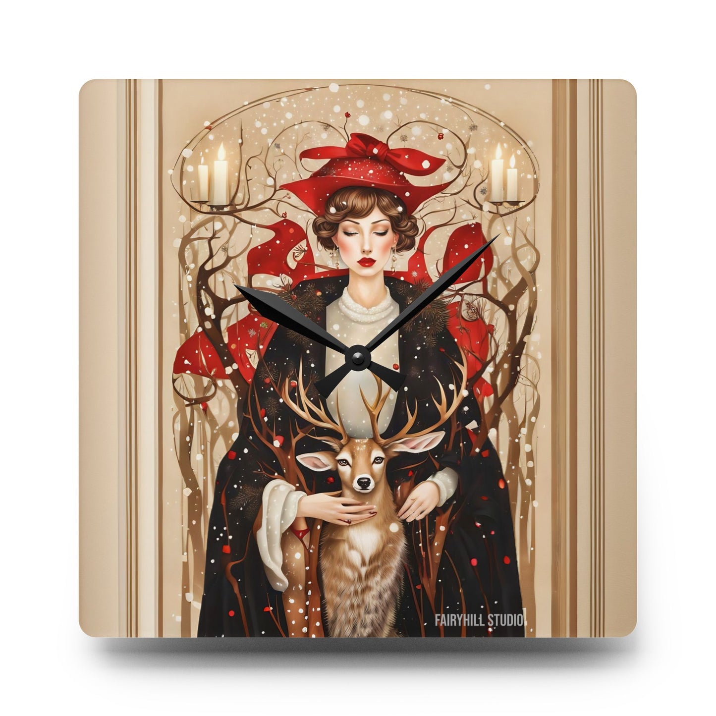 Acrylic Wall Clock - Winter Deer