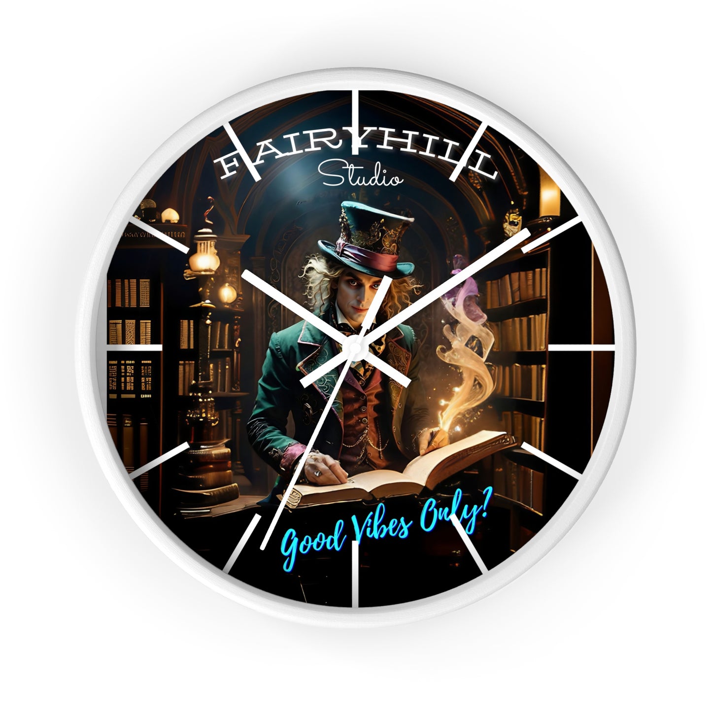Wall Clock - Good Vibes Only - Mad hatter and Books Art
