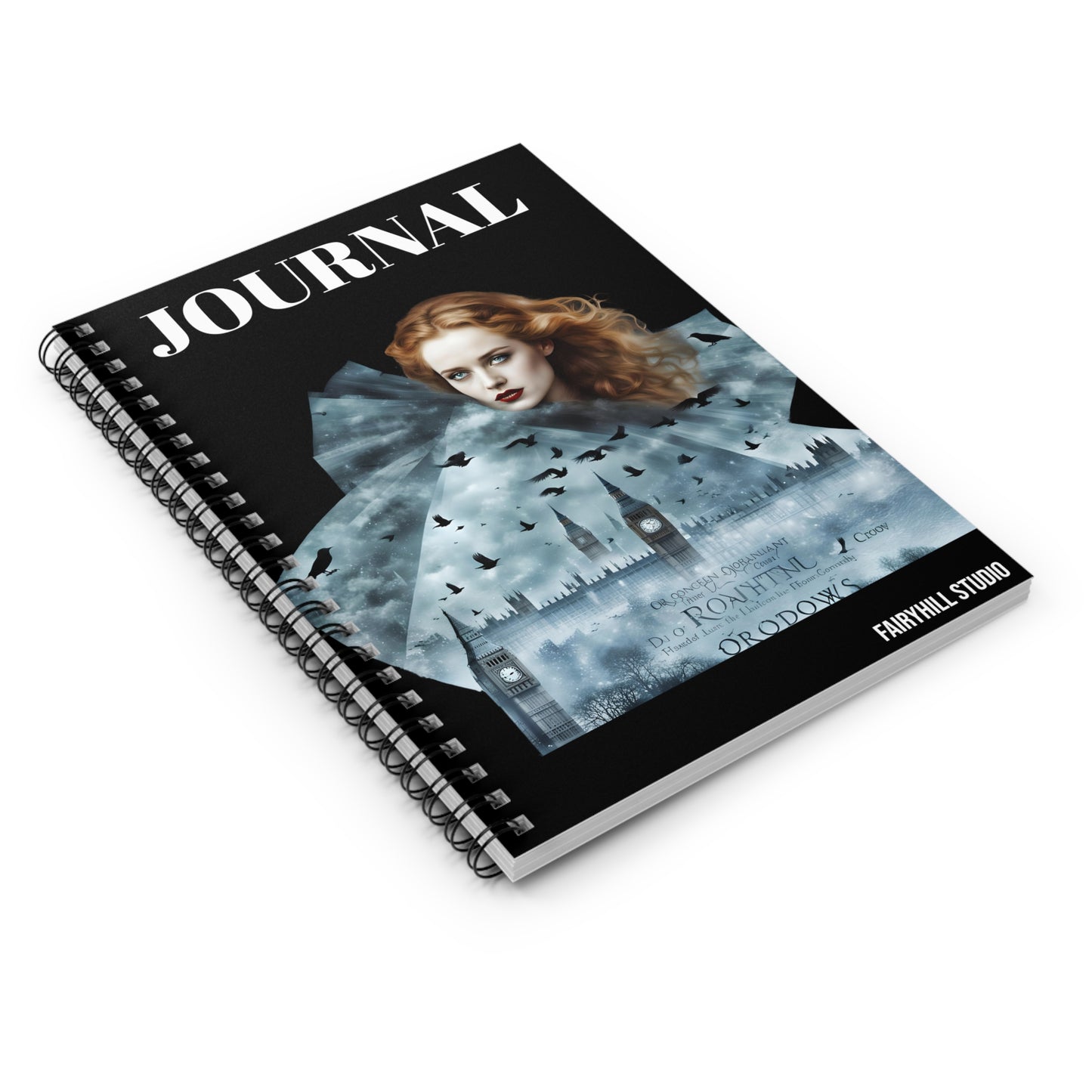 Gothic Fashion Model on London City line background Spiral Notebook