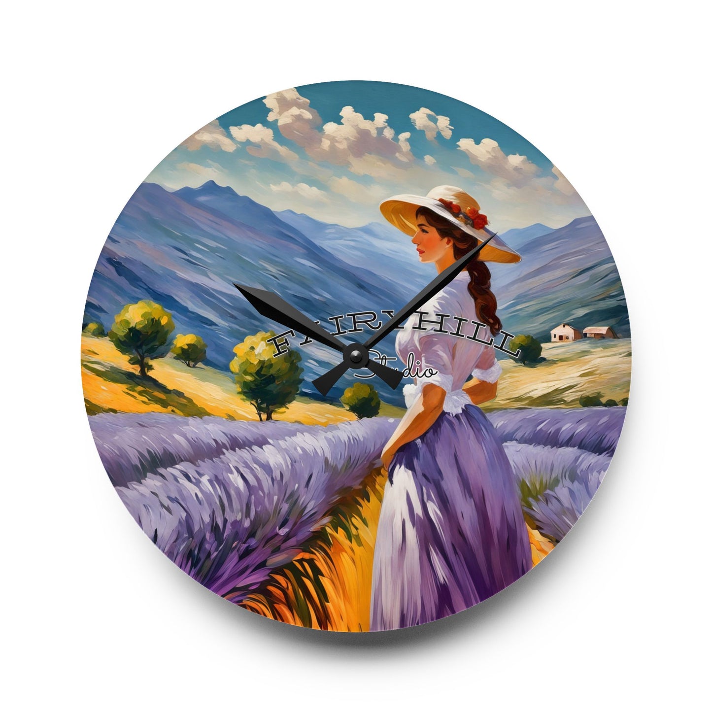 Wall Clock - Lady in Lavender Field Art by Fairyhill Studio