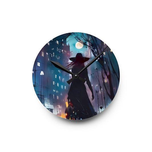 Wall Clock - City Life Night Shopping Witch Acrylic Wall Clock