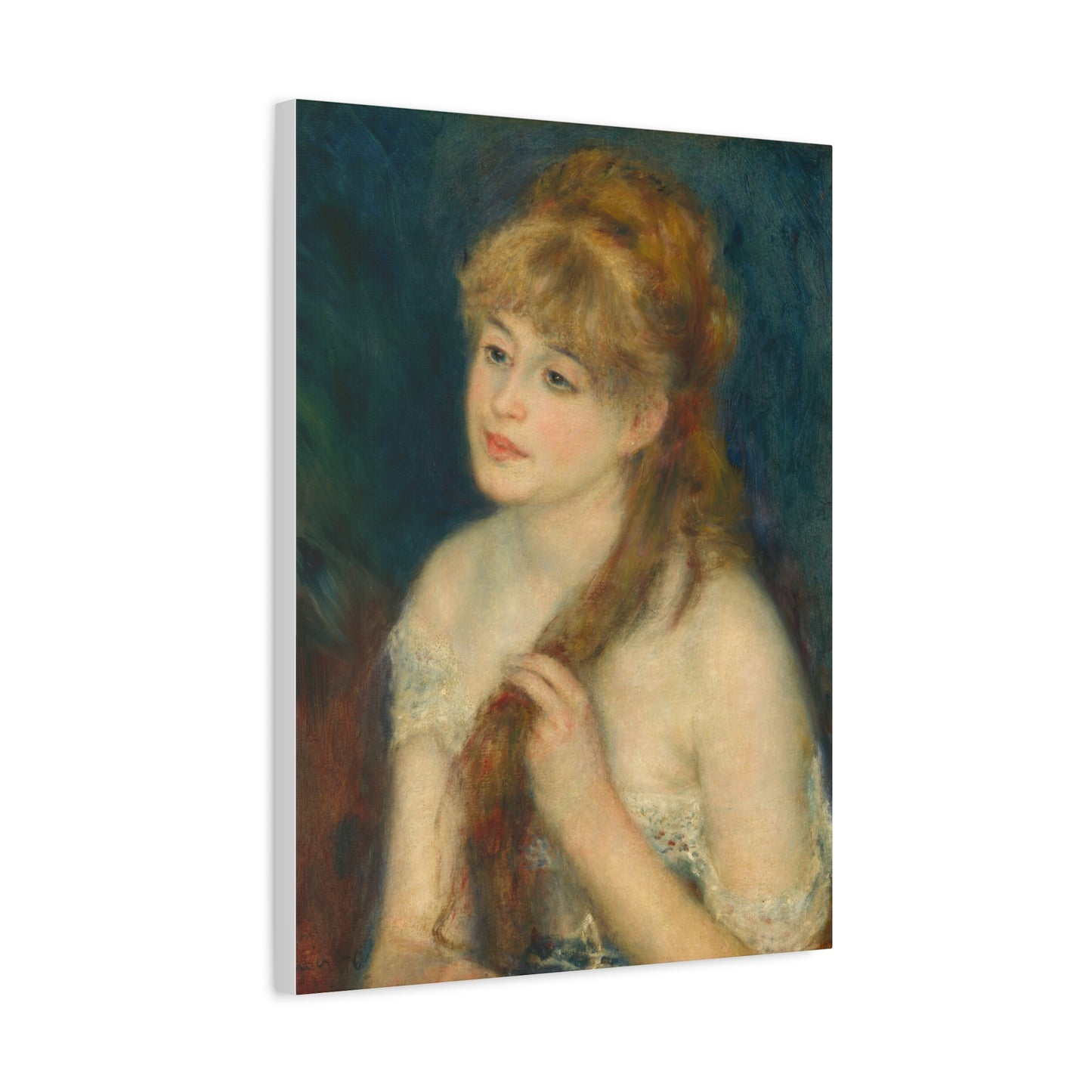 Canvas Art - Young Woman Braiding Her Hair by Auguste Renoir, 1876 , Stretched Matte 1 25"
