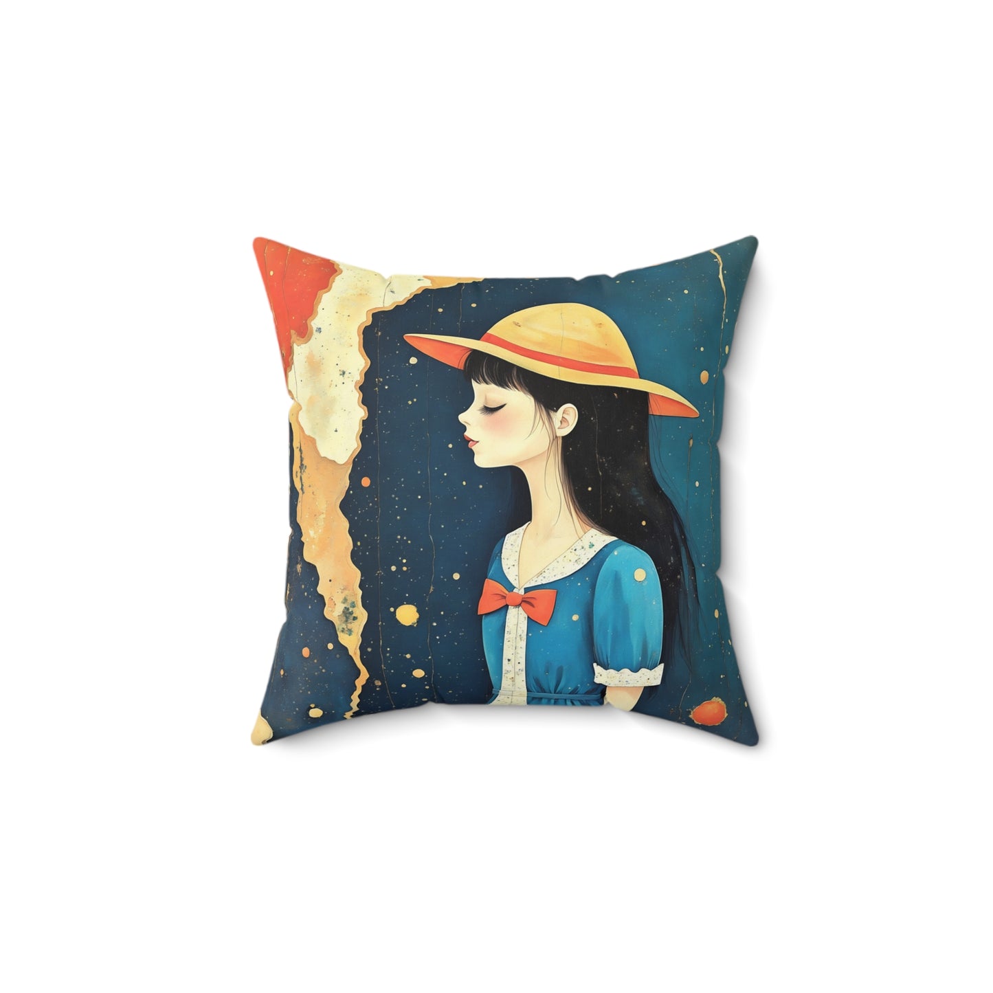 Madeline with yellow hat   Square Pillow - by Fairyhill Studio