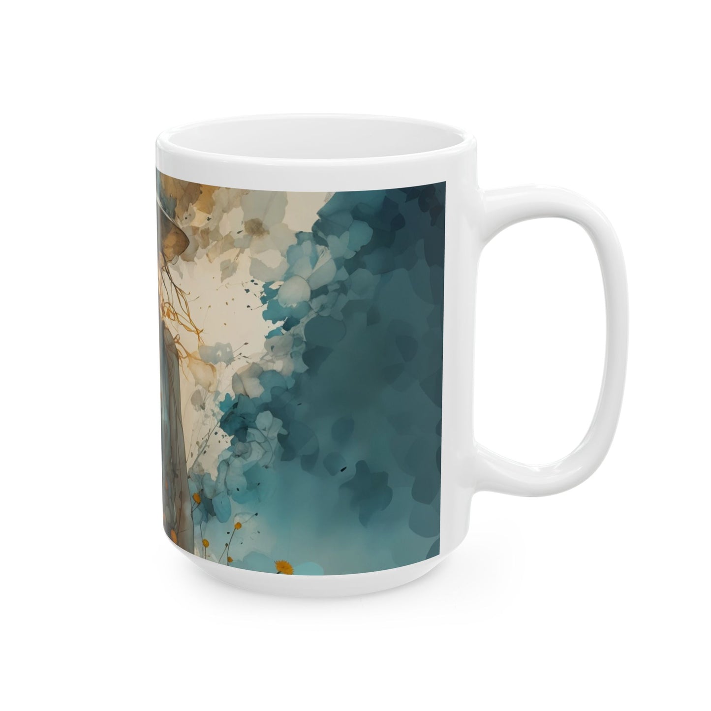 Summer Vibes Ceramic Mug (11oz, 15oz) with Lovely Girl Art by Fairyhill Studio