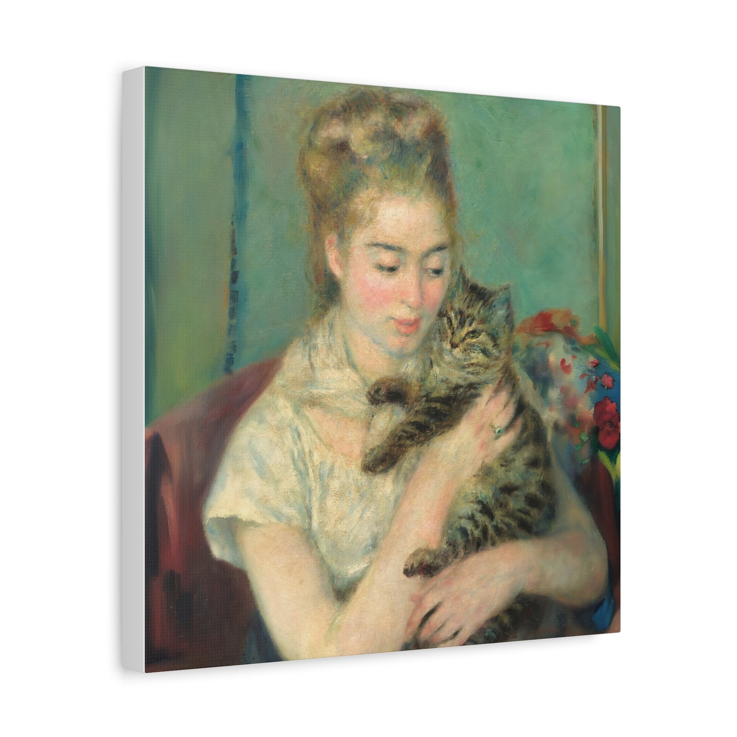 Canvas Art - Woman with a Cat by Auguste Renoir