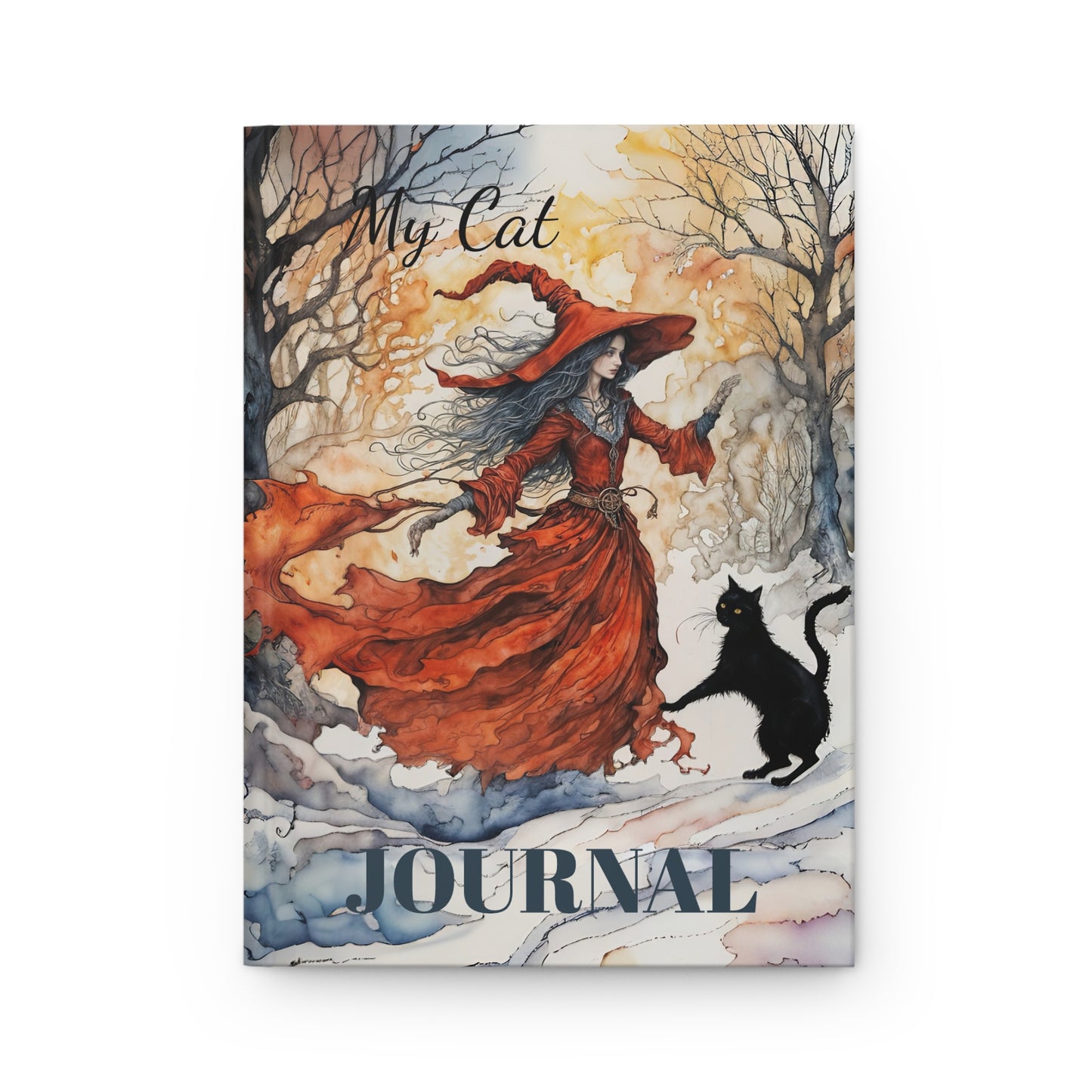 Crimson Witch Girl with black cat   Mindfulness  Art Journal  Hardcover