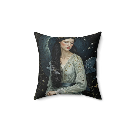 Spun Polyester Square The girl with Dragonfly Pillow