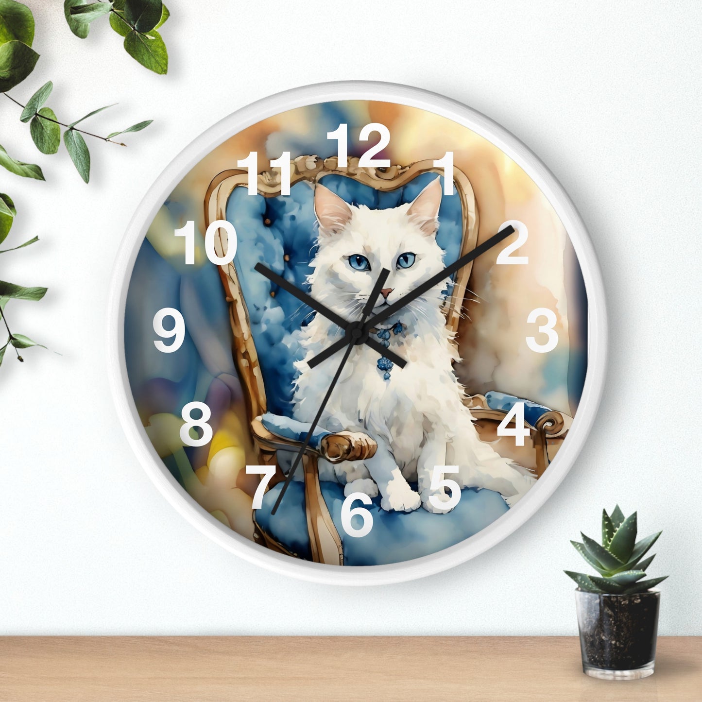 White Cat Lovers Wall Clock