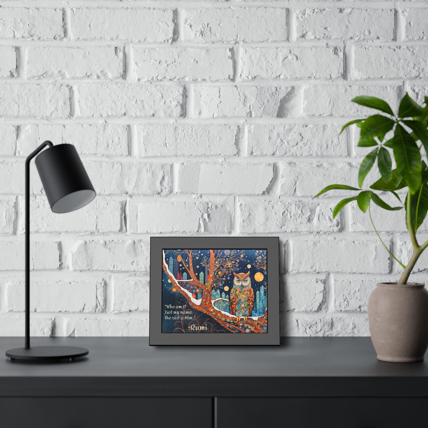 Framed Owl Rumi quote spiritual Owl Poster art by Fairyhill Studio