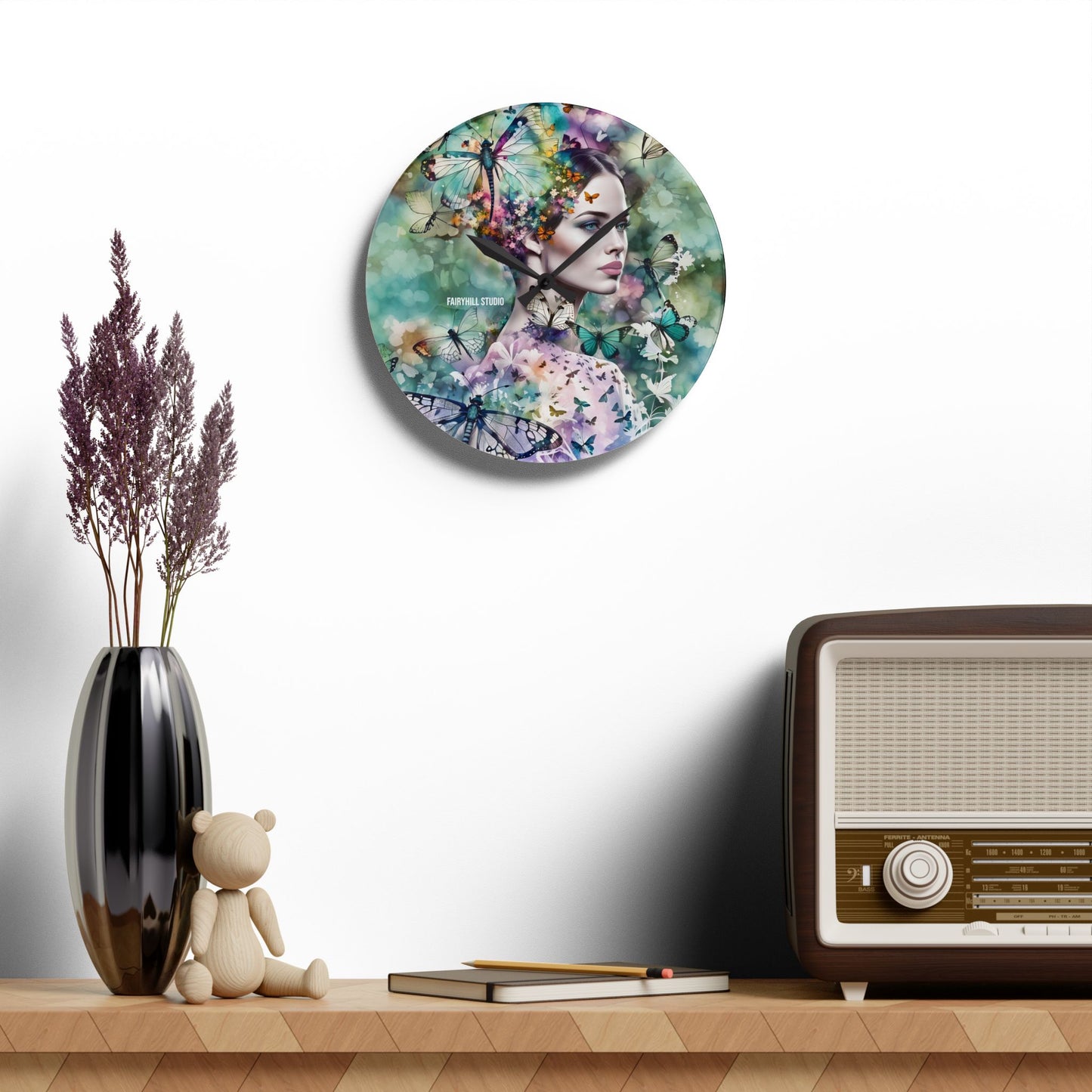 Acrylic Wall ClockLady in Butterfly Santuary /Art