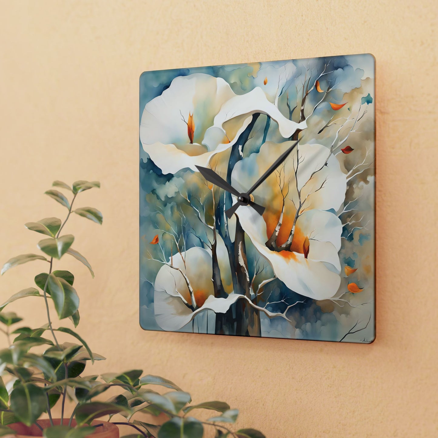 Calla Lilies Acrylic Wall Clock