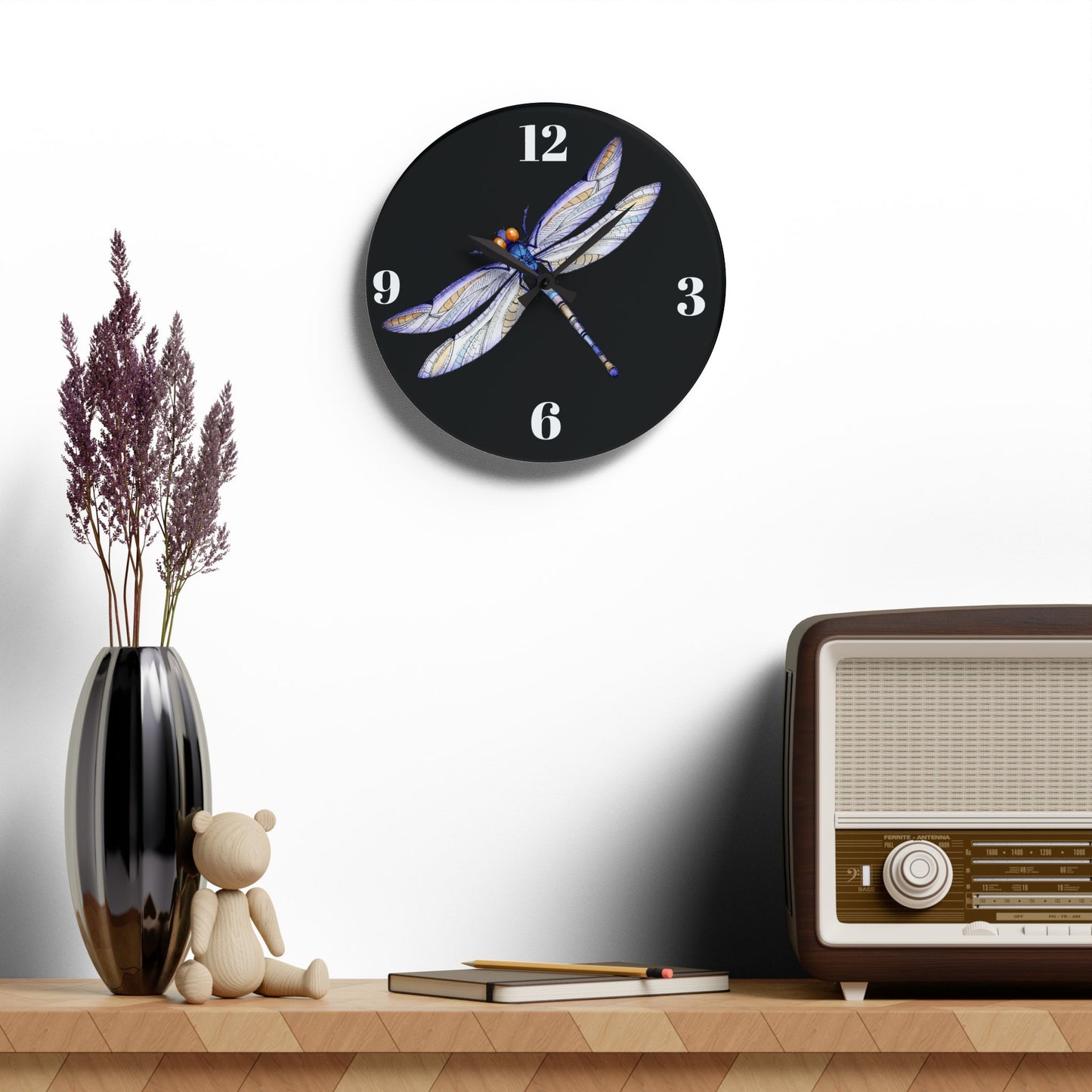 Acrylic Wall Clock Dragonfly Decor