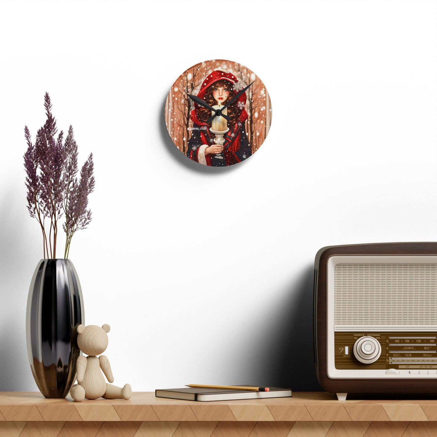 Acrylic Wall Clock -Winter Girl with a Christmas Candle